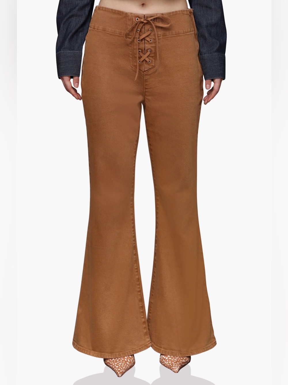 Avec Les Filles Brown Lace-Up Flare Jeans